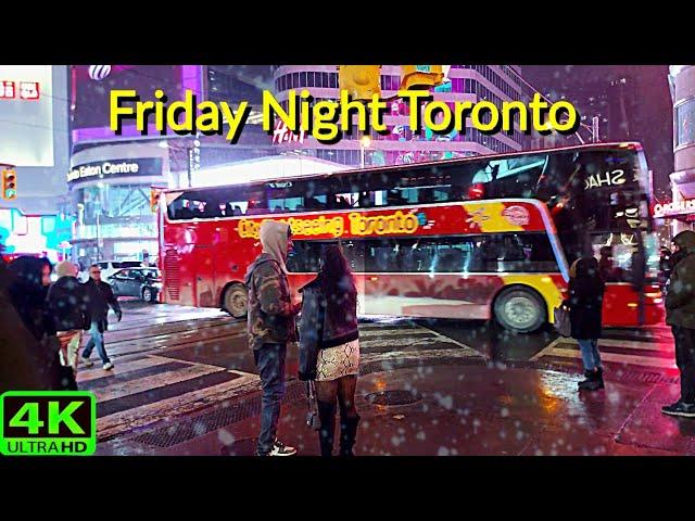 【4K】SNOWY FRIDAY NIGHT DOWNTOWN TORONTO | WILL CANADA HAVE A WHITE CHRISTMAS?