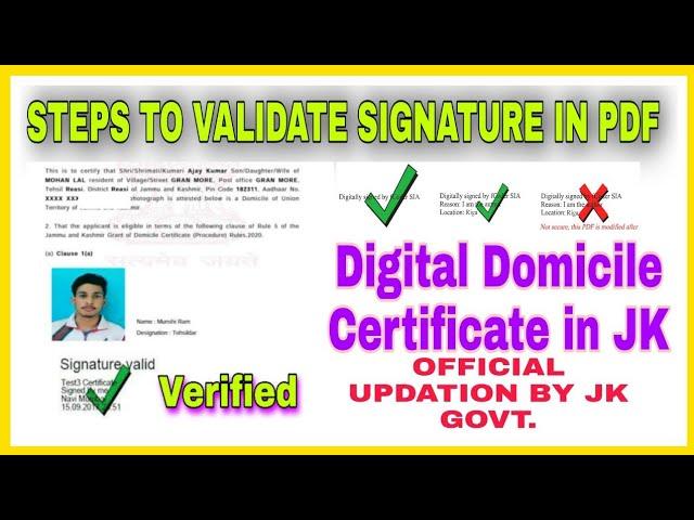 STEPS TO VALIDATE THE SIGNATURE IN PDF  | DOMICILE SIGNED VERIFIED JAMMU KASHMIR |