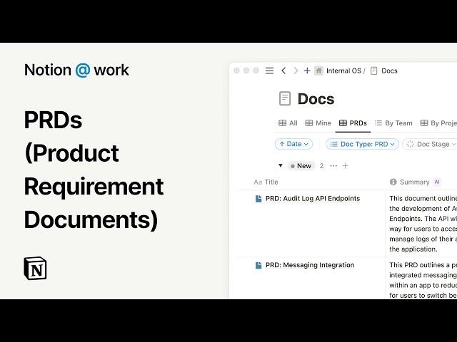 Notion at work: Product requirement documents