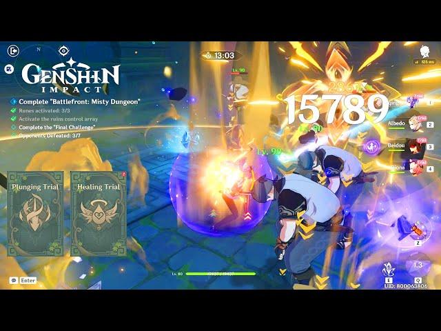 Genshin Impact Battlefront Misty Dungeon Event - Plunging & Healing Trial Gameplay