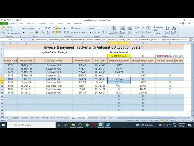 Automatically Allocate Payment to Invoice | Invoice and Payment Tracker Template in Excel