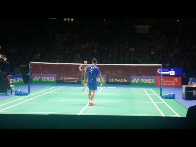 Lin Dan throws his racket during rally - ALL ENGLAND OPEN 2017