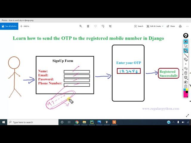 How to send OTP to the registered mobile number in Django(www.regularpython.com)