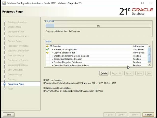 Creating Oracle Database 21c on Windows