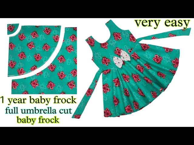 1 year Baby frock chatting and andstitching full umbrella cut baby frock