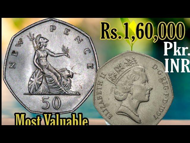 50 pence 1997 England pence 50 worth coin in Market value $200 currency rate in pkr, inr today