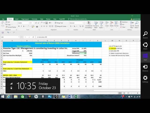 IRR Calculation and IRR Sensitivity Table