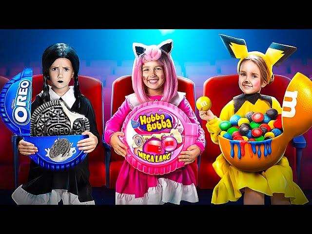 How to Sneak Candies by Wednesday Addams into the Movies! Pokemon in Real Life!