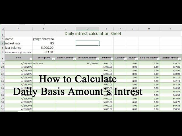 Microsoft Excel ::: How to Calculate Daily Basis Amount’s Interest