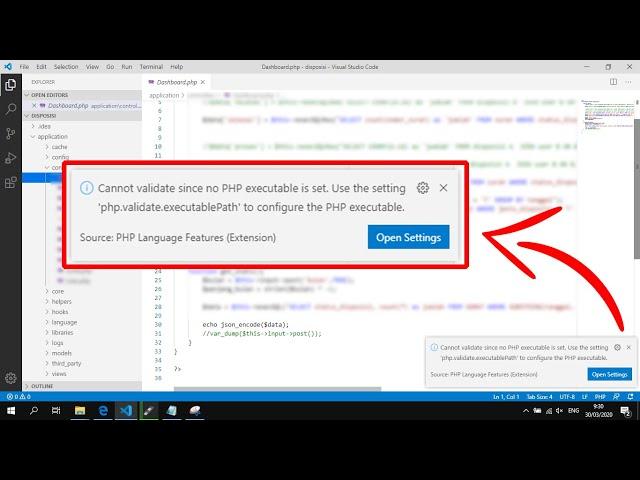 Solusi : Visual Studio Code - PHP IntelliSense - Cannot validate since no PHP executable is set