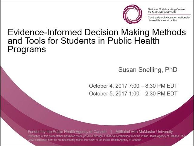 Evidence-Informed Decision Making Methods and Tools for Students in Public Health Programs