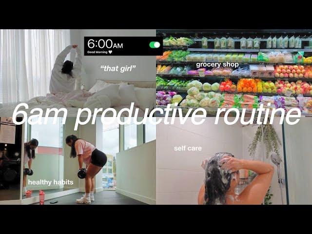 6AM PRODUCTIVE VLOG  morning routine, healthy habits, grocery shop, errands, cooking + self care