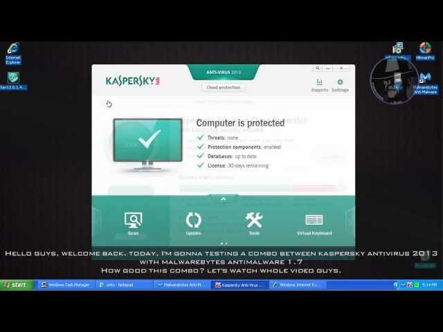 Kaspersky Antivirus with Malwarebytes Anti-Malware Pro - Test with more links