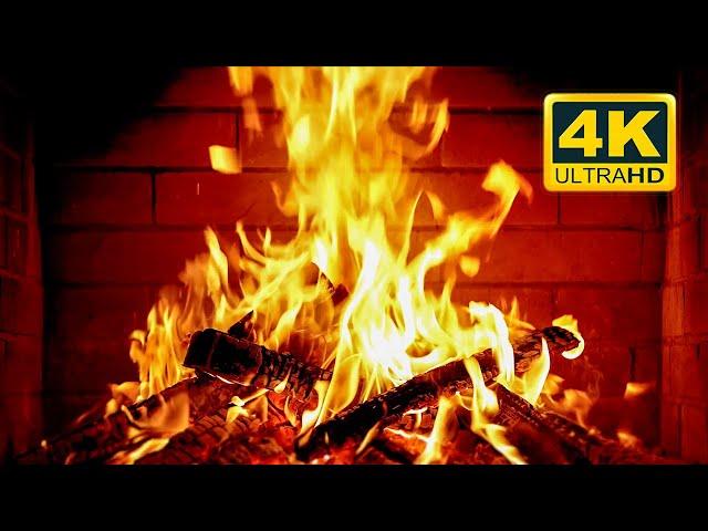  Cozy Fireplace 4K (12 HOURS). Fireplace with Crackling Fire Sounds. Fireplace Burning 4K