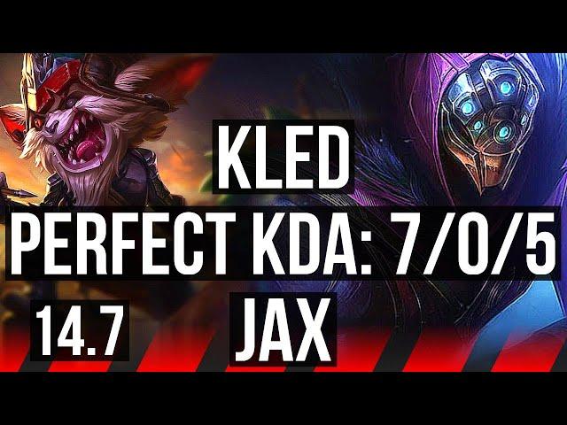 KLED vs JAX (TOP) | 7/0/5, Rank 4 Kled, 69% winrate, Godlike | KR Grandmaster | 14.7