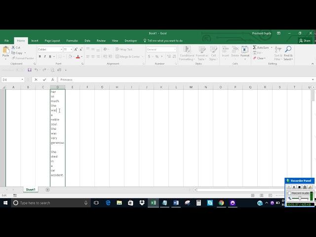 Paste a paragraph word by word to Excel