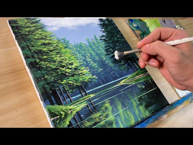 Easy Landscape Painting / Lake Reflection / Step-by-Step Acrylic Tutorial