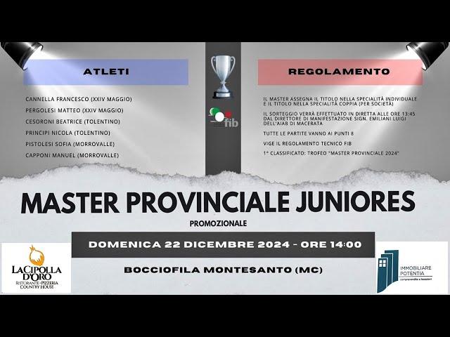 MASTER PROVINCIALE JUNIORES 22/12/2024 Ore 14:00