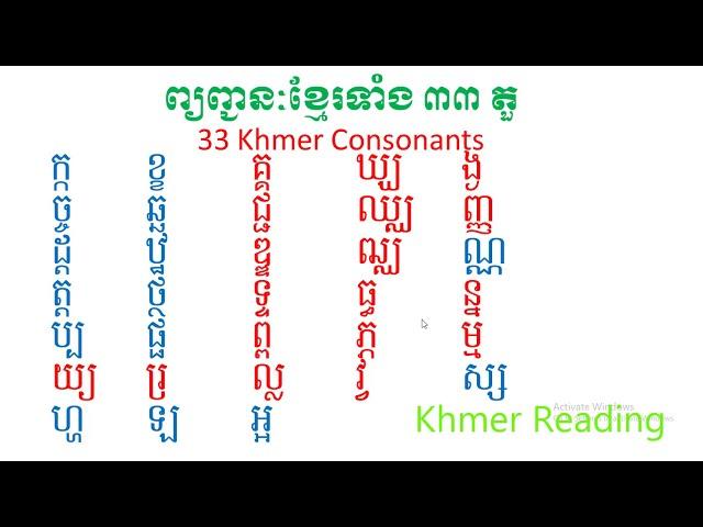 ព្យញ្ជនៈខ្មែរទាំង ៣៣ តួ រួមទាំងជើង  / 33 Khmer consonants