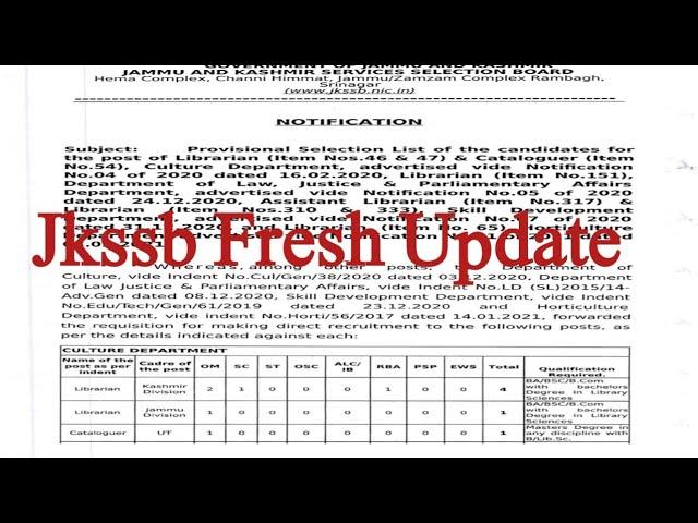 Jkssb Big Update | New Provisional List Out | Jkssb Fresh Update