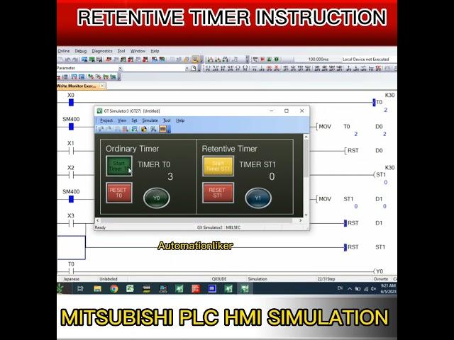 Retentive timer mitsubishi PLC HMI Simulation #timer #mitsubishi #shorts #plc #shortvideo