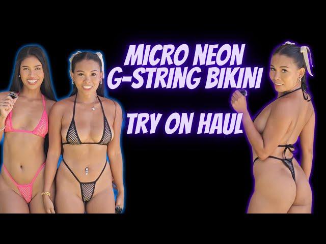 [4K} Micro G String Bikini Try On w/ Mitch and Mai