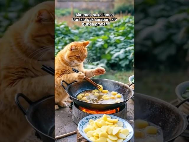 Cat is eating potato, yummy