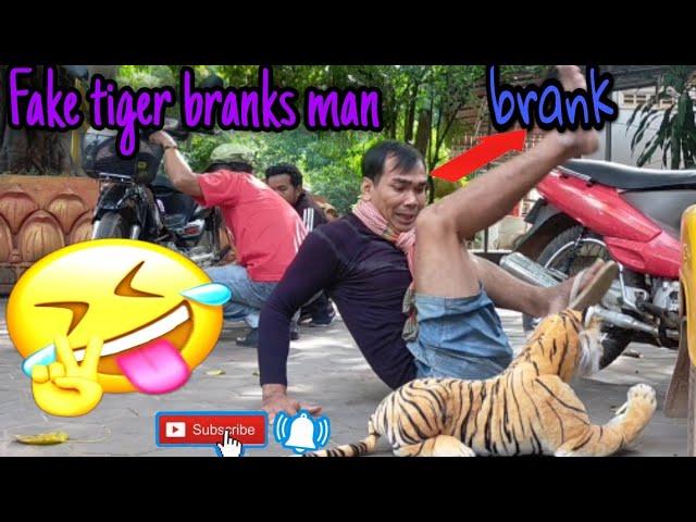 Fake tiger branks a man cleaning motor bike /branking so funny