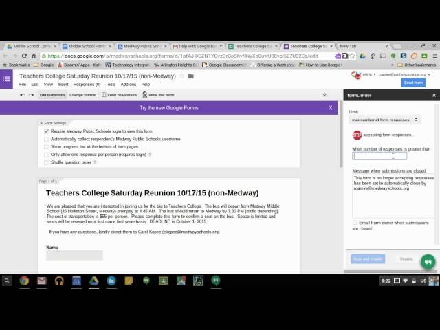 Using the Form Limiter Google Forms Add On