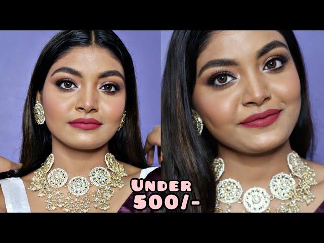 *AFFORDABLE* INDIAN Wedding Guest Makeup Tutorial Under 500/- on Brown Skin || Style n tips by puja.