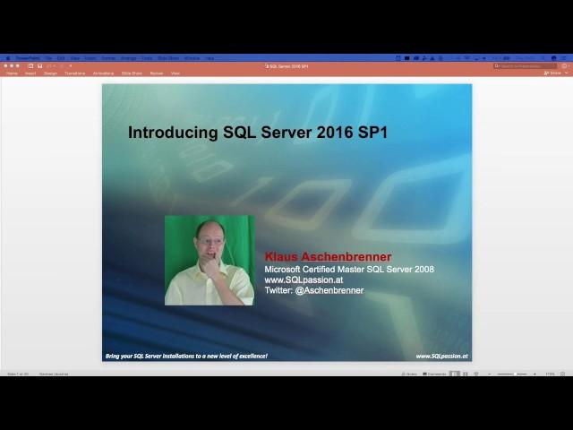 SQLpassion Web Cast, January 2017: SQL Server 2016 SP1