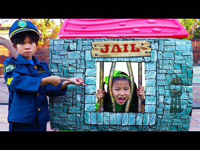 Emma Pretend Play as Cop LOCKED UP Jannie in Jail Playhouse Toy for Kids