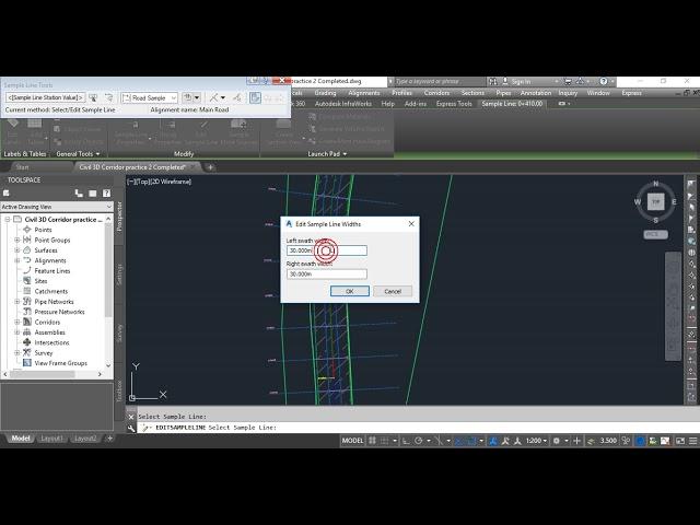 Edit sample line group swath width (offset) at once in Civil 3D