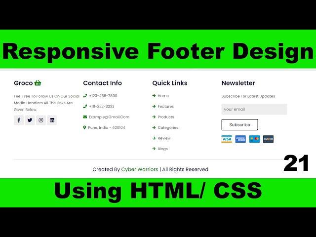 Responsive Footer Design using Html & CSS | How To Make Animated Website Footer Design Using HTML