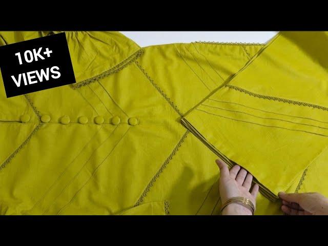 How to Make Design Dress from Simple Fabric | Trendy Plain Fabric Kurti with Lace Cutting & Stitch