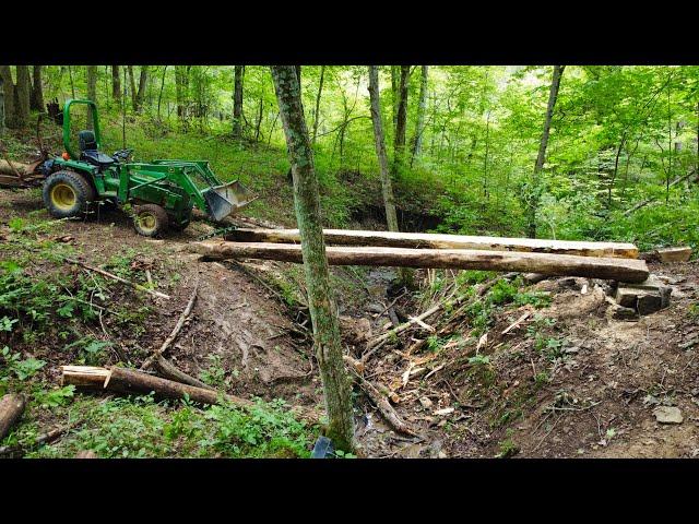 Working on Log Bridge In the Woods - Milling and Installing the Second Log