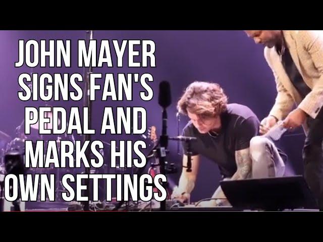 John Mayer Signs A Fan's Klon Centaur pedal & Marks His Settings (Credit: jennyharnett)