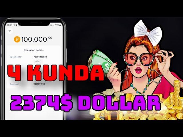 DAXSHAT 4 KUNDA 2374$ DOLLAR SARMOYASIZ ISHLADIK, OYIN-OYNAB INTERNETDA PUL ISHLASH