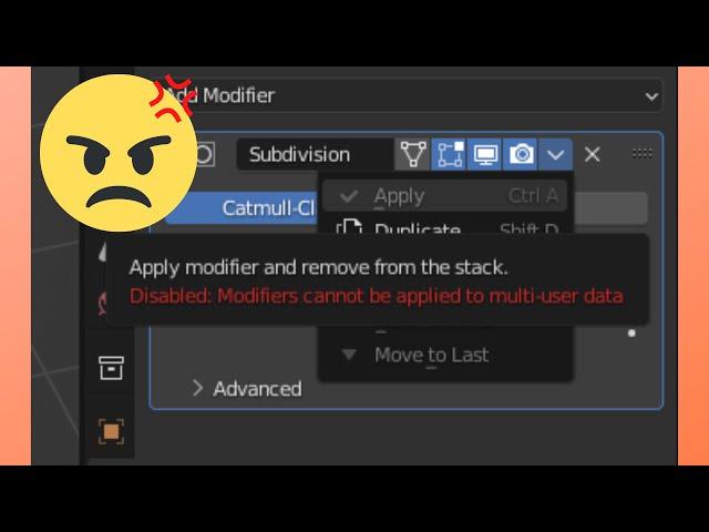 FIX "Modifier cannot be applied to multi-user data" - blender tutorial