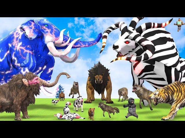 5 Giant Mammoth Elephant Cow vs 5 Giant Lion Wolf vs Zombie Elephant Cow Baby Saved By Woolly Mammot