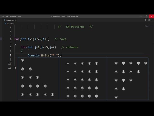 C# - Patterns | Star Pattern Program | Learn Coding