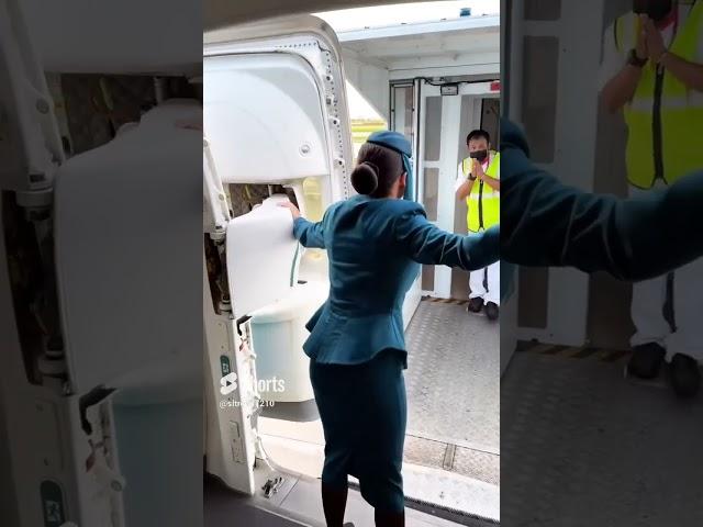 air hostess closing airplane door| cabin crew vs plane door | #shorts