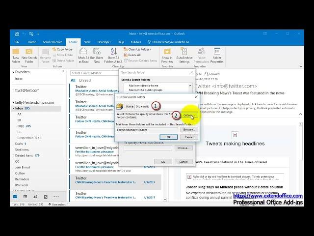 How to delete all emails before or after certain date with Search Folder in Outlook