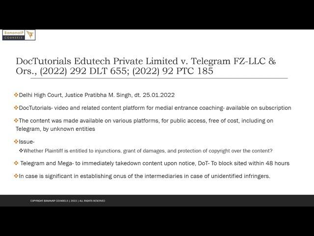 DocTutorials Edutech Private Limited v. Telegram FZ-LLC & Ors. - Text & Context - Jan 2023