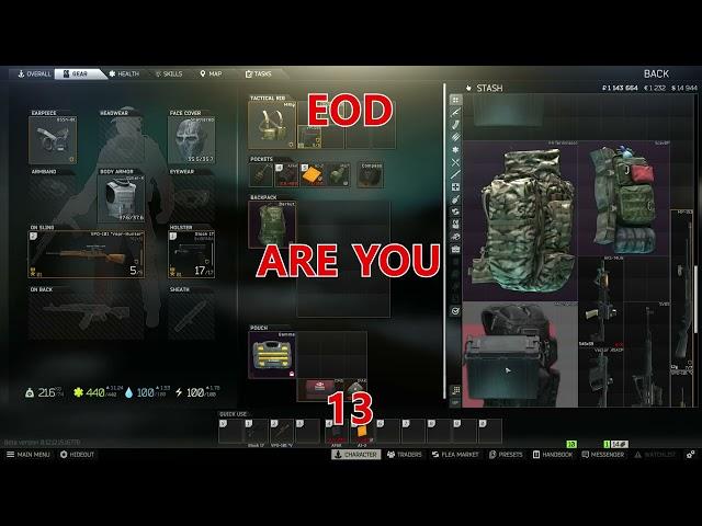 STASH SIZE AND CONTAINER SIZE COMPARISON STANDARD VS EOD - ESCAPE FROM TARKOV 12.12