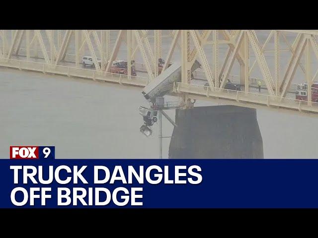 Truck hanging off bridge in Louisville, Kentucky