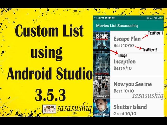 Custom List in Android Studio with Image and Text | Android App Development video#29