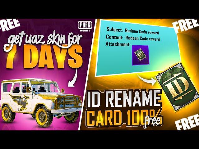 Get Free Rename Card | Welcome Back Event |Get UAZ For 7 Days |PUBGM