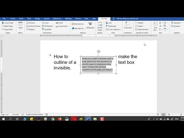 How to make the outline of a text box invisible in MS Word