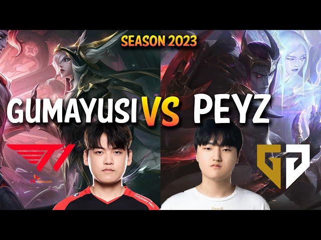 T1 Gumayusi vs GEN Peyz - Gumayusi XAYAH vs APHELIOS ADC - KR Ranked